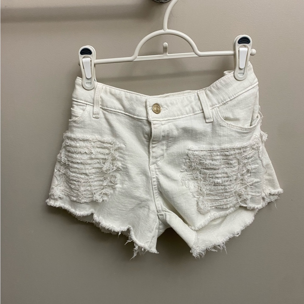 White Distressed Jean Shorts